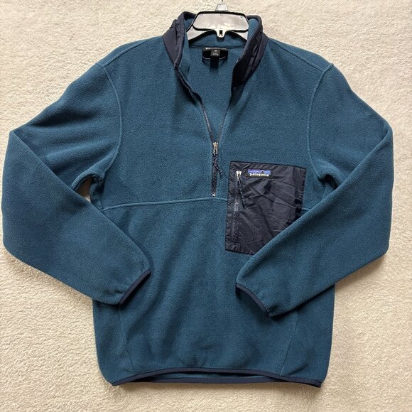 Patagonia Sweater Mens XS Blue Quarterzip Sweater Pullover Preppy Camp Granola - Picture 1 of 6